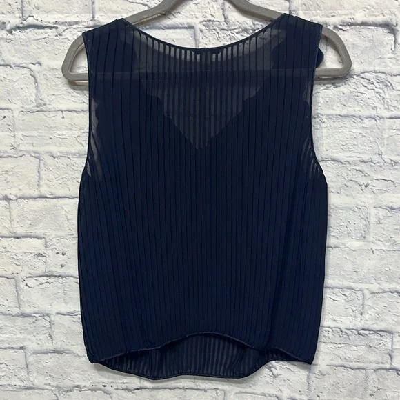 Anthropology Lief Notes Navy Chiffon Pleated Sleeveless Top - Picture 9 of 10